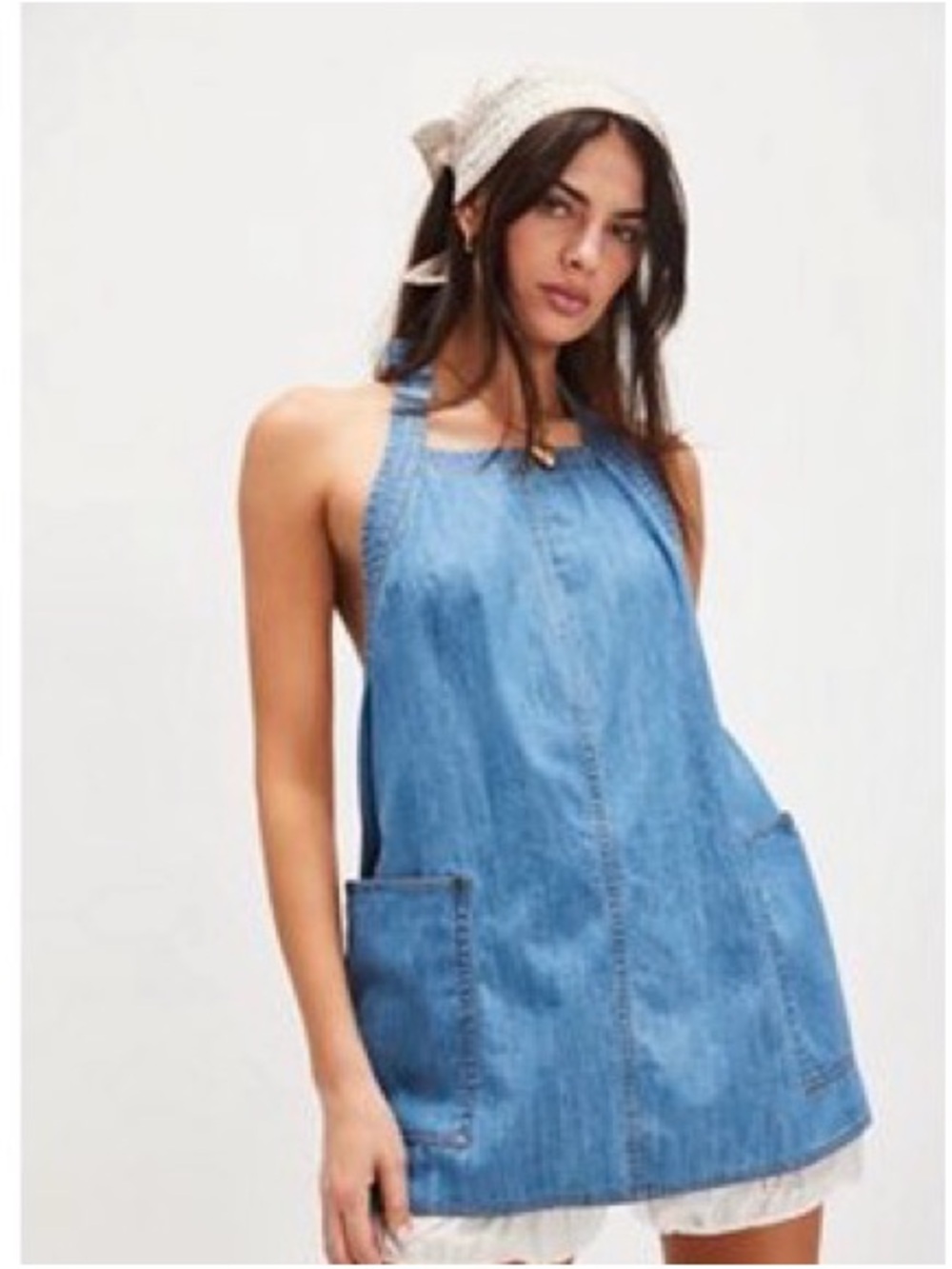 We The Free Light Blue Denim Halter Tunic